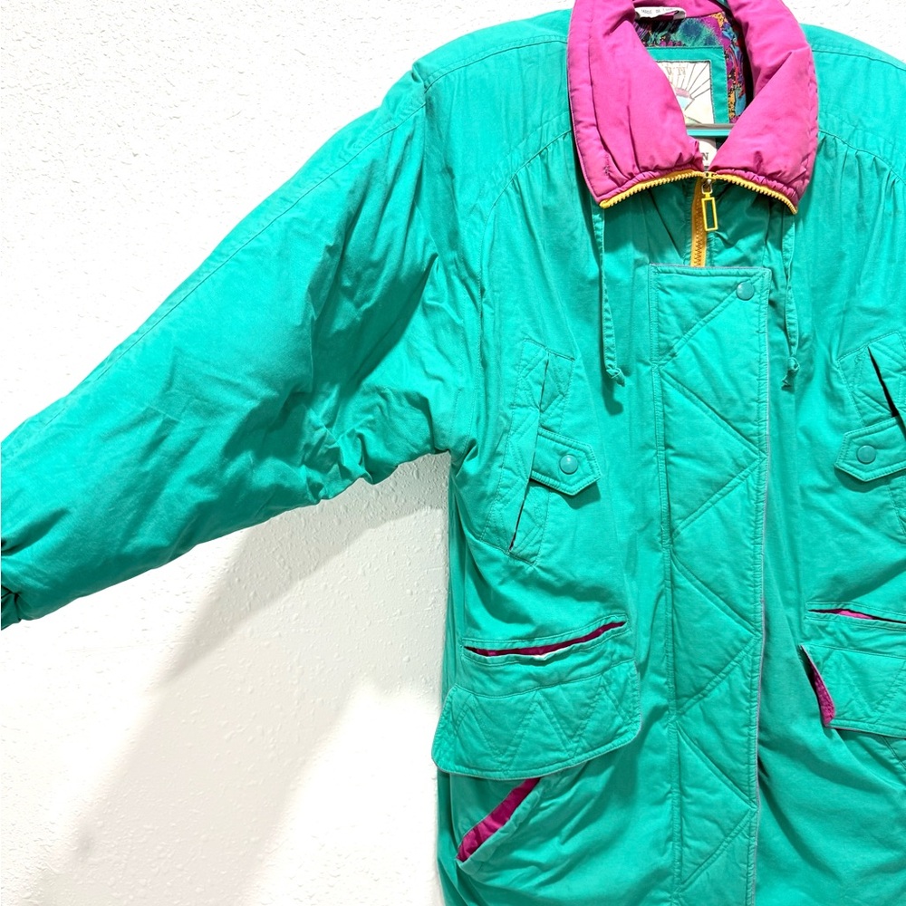 Vintage oversized Teal and Pink Puffer Jacket Small - Picture 8 of 15